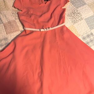 Burberry Coral Midi Dress with White Bow